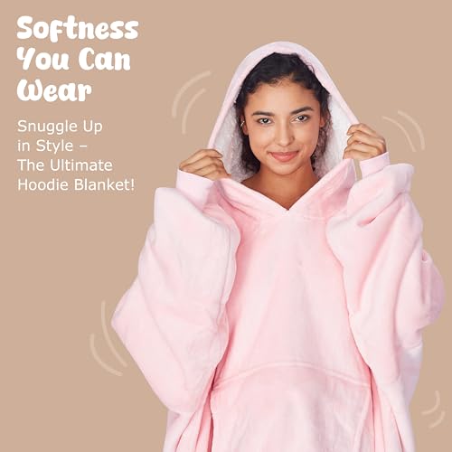 Catalonia Oversized Blanket Hoodie Sweatshirt, Wearable Sherpa Blanket Pullover, Gift for Her - color: Pink