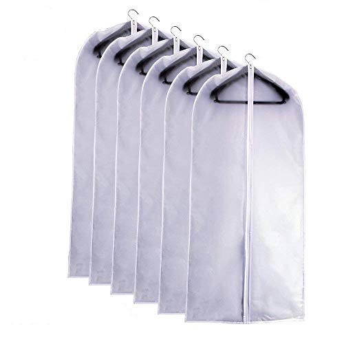 Garment Bags for Hanging Clothes 24''X48'' Suit Bags for Closet Storage (Pack of 6) Plastic Waterproof Suit Cover Bags with Zipper for Coats, Jackets, Shirts - color: White-Translucent, size: 24''X48''-6P