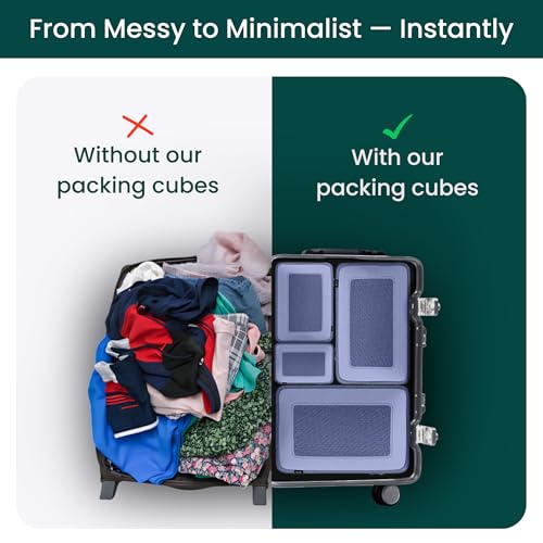 NOBL Travel Compressible Packing Cubes Set, 6 Pieces Travel Packing Organizers, Compression Luggage Cubes for Suitcases & Carry On, Space Saving (XXS, XS, S, M, L, XL) - Lavender - color: Lavender