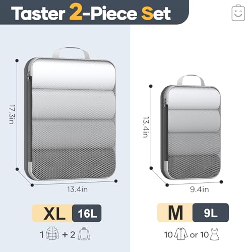 Veken 2/6/9/11 Set Compression Packing Cubes for Travel Essentials,Compressible Expandable Large Luggage Suitcase Organizer Bags for Clothing,Durable Space Saver Storage Bags(Black) - color: Black, size: 2 set