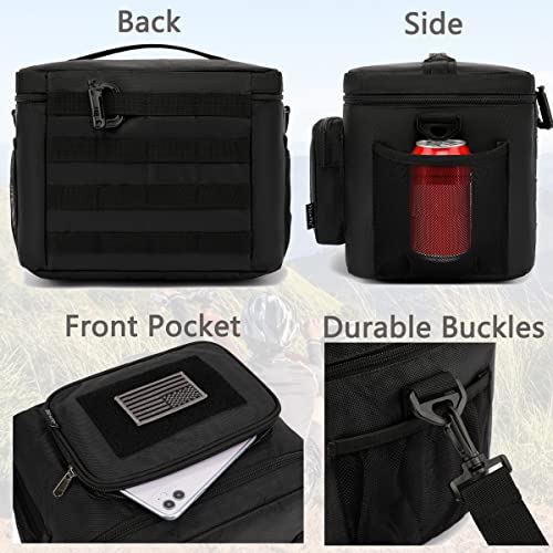 FlowFly Tactical Lunch Bag Large Insulated Lunch Box Cooler Tote for Men, Women with MOLLE/PALS Webbing (Black) - color: Black, size: Medium