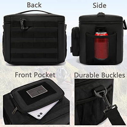 FlowFly Tactical Lunch Bag Large Insulated Lunch Box Cooler Tote for Men, Women with MOLLE/PALS Webbing (Black) - color: Black, size: Medium