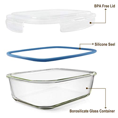 Glass Food Storage Containers Set, Large Size Containers with Lids, BPA-free Locking lids, 100% Leak Proof Glass Meal Prep Containers, Freezer to Oven Safe (2 Pack of 80oz) - color: 2 Pack of 80oz