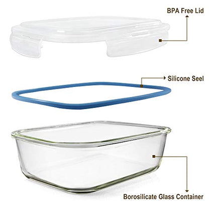 Glass Food Storage Containers Set, Large Size Containers with Lids, BPA-free Locking lids, 100% Leak Proof Glass Meal Prep Containers, Freezer to Oven Safe (2 Pack of 80oz) - color: 2 Pack of 80oz