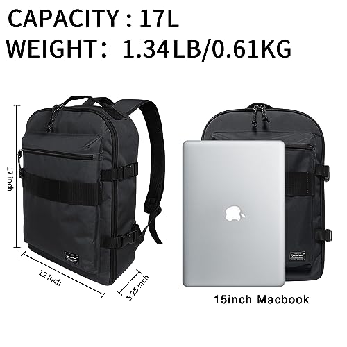 Lightweight Travel Backpack Hiking Daypack Laptop Bookbag, 17L Carry-on Personal Item Weekender Overnight Bag Unisex, All Black - color: Black