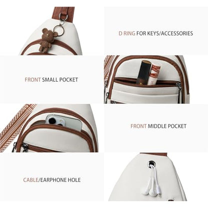 Leresas Sling Bag for Women Crossbody Bags Fanny Pack Sling Purse Backpack Vegan Leather Shoulder Bag Gifts Travel Handbag Anti Theft Beige - color: Beige
