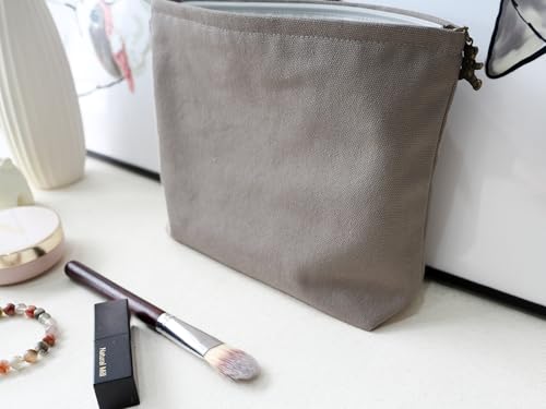 HAPPYHEIDI Canvas Pouch for Travel, Accessory Tool Bag, Solid Gray, Cotton Blend, Zipper Closure, 7.1x2.4x7 Inches - color: GR-Canvas-Gray