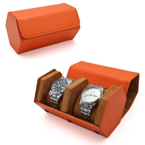 Watch Travel Hexagon Case Portable Organizer - Luxury Watch Hexagon Travel Box Recycled Leather Storage and Display for Men and Women(2Slot-Orange) - color: Hexagon-Orange, size: Double slots