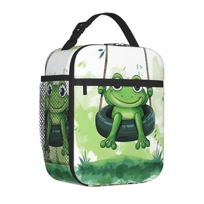 Insulated Lunch Box for Kids Boys Girls, Reusable Lunch Bag for School, Office, Work, Picnic, Travel, Cute Green Frog Lunch Box - color: lunch box 115