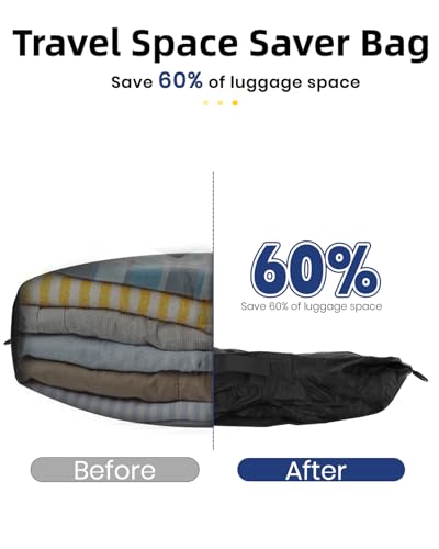 2 Vacuum ReusableTravel Vacuum Pack bags, 33L Space-Saving Vacuum Compression Bags for Travel Luggage, Suitcases, and Backpacks; IPX7 Waterproof & Reusable Vacuum Packing Cubes for Clothing (+Pump)