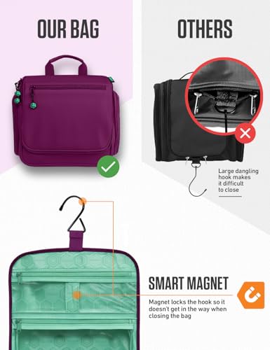 VENTURE 4TH Hanging Travel Toiletry Bag for Women & Men – Large Toiletry Organizer with 18 Compartments, Removable TSA Pouch, Travel Wash Bag for Toiletries, Makeup & Shaving Kit (Purple/Mint) - color: Purple/Mint