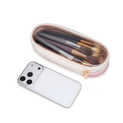 Montana West X Wrangler Travel Makeup Bag 2pcs Set Large Cosmetic Bag with Makeup Brush Holder Portable Make Up Organizer Cute Toiletry Bag with Divider and Handle for Women Gradient - color: Khaki-Tan