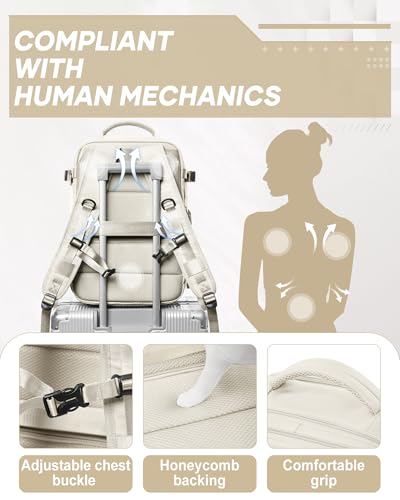 suwasp Vacuum Compression Backpack, 45L Expandable Travel Backpack with Electric Vacpack Pump, Travel Vacuum Bags with Shoe Compartment/17inch Laptop Compartment/USB Port, Beige - color: Beige, size: Medium
