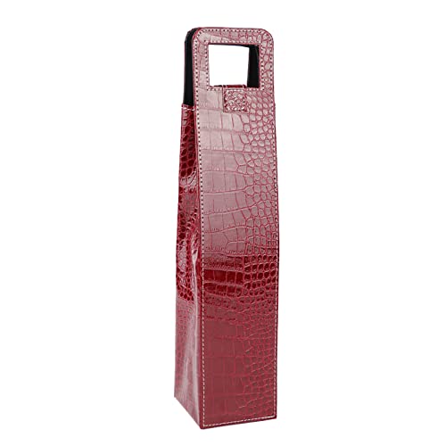 Tomotato Leather Wine Bottle Carrier, Stylish PU Leather Wine Tote Bag with Hard Shell Protection, Portable Single Bottle Holder, Red, for Picnic Beach Party Travel Wedding Housewarming - color: Red