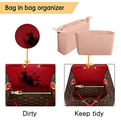 Felt Tote Bag organizer with Zipper Small Purse Organizer Insert With 2 Packs fits NeoNoe Series,Pink - color: Pink
