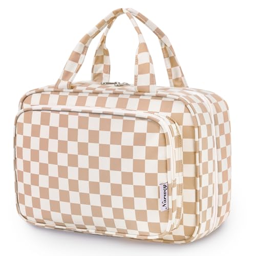 Narwey Travel Toiletry Bag for Women Large Hanging Makeup Bag Organizer Toiletries Bag for Full Size Essentials Accessories Cosmetics (Light Checkerboard (Large)) - color: B-Light Checkerboard, style: Large