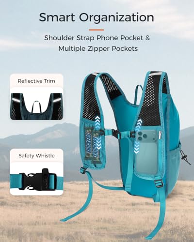 ECOHUB 15L Lightweight Packable Hiking Backpack for Travel, Small Daypack with Chest Strap & Phone Pocket, Water Resistant Foldable Backpack for Men Women - color: Pacific Teal
