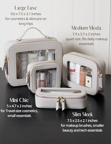 Popvibe Clear Makeup Bag Travel Cosmetic Case Transparent Toiletry Bag with Zipper, Portable Make Up Organizer Traveling Compact Car Bag for Essentials - color: Beige Grey, style: Medium Moda