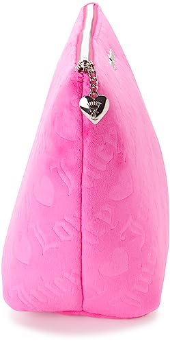 Juicy Couture Pink Makeup Bag Cosmetics Organizer Travel Essentials Zip Top Wedge Velour Heart Love