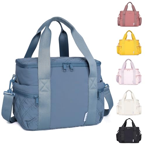 NOL Natural Organic Lifestyle Women's Nylon Lunch Cooler Cute Quilted Lunch Bag Large Leakproof Insulated Lunch Tote Bag for Work Picnic Travel,Dusty blue - color: Dusty blue, size: Medium