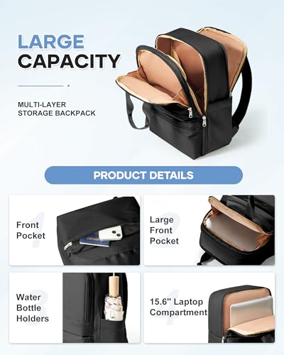 wepadre Black Travel Backpack For Women Men Airline Approved Carry On Bags For Airplanes Personal Item Bag For Airlines Waterproof Hiking Backpack College Laptop Backpack Weekender Overnight Bag - color: Black