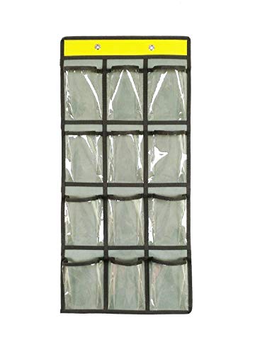 Classroom Pocket Chart For Cell Phones Calculators Over The Door Hanging Closet Underwear Sock Jewelry Organizer Holder 12 Clear Pockets (GREY) - color: GREY