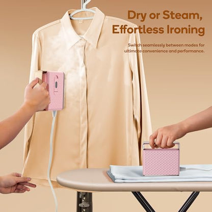 Newbealer 100-240V Travel Steam Iron, 2in1 Handheld Steamer, 120ml (Pink) | Compact for Global Trips & Vacations, Non-Stick Ceramic Soleplate, Heats in 20s, 360° Steaming Anti-Spill, Auto-Off, 1.5 lbs - color: Pink