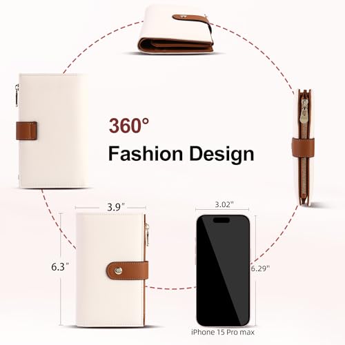 yiijay Women's Wallets RFID Blocking Leather Trifold Clutch Wallet Credit Card Holder Ladies Travel Wallet Purse with Pen Holder - color: 1Beige&Brown