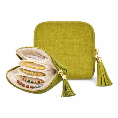 Small Travel Jewelry Pouch for Women, Compact Travel Jewelry Pouch with Layered Storage, Zippered Jewelry Travel Bag for Rings, Earrings, Bracelets, Necklaces (Olive Green) - color: Olive Green