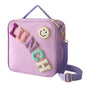 Insulated Lunch Bag With Adjustable Shoulder Strap, Nylon Preppy Lunch Box Large Insulated Lunch Bag Reusable Lunch Tote Bag with Smiley Preppy LunchBag for Girls School Travel Picnic (Purple) - color: Purple