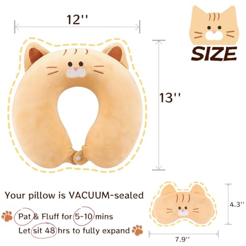 Kids Neck Pillow for Travel with Sleep Eye Mask, Cute Travel Neck Pillow, Memory Foam Flight Sleeping Headrest Pillow for Boys & Girls, Airplane, Train, Car, Home Use - Ginger Cat - color: Ginger Cat