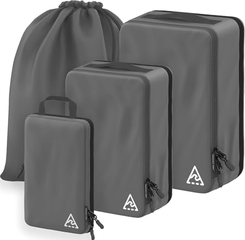 4-Piece Luxury Compression Packing Cubes & Bags for Travel – Maximize Space in Luggage with HybridMax Double-Capacity Design, 50 Luggage Tags, Patented Suitcase Organizer Bags, Lifetime Satisfaction - color: Grey, size: 4-piece