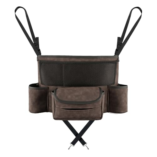 Car Handbag Holder Between Seats Car Organizer, Leather Large Capacity Car Purse Holder for Front Seat, Seat Back Net Bag Double-sided Tissue Storage Handbag Holder Car Divider (Brown) - color: Brown