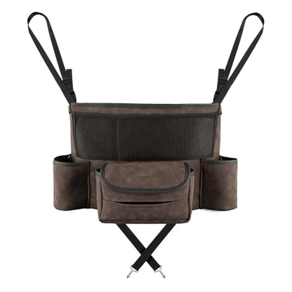 Car Handbag Holder Between Seats Car Organizer, Leather Large Capacity Car Purse Holder for Front Seat, Seat Back Net Bag Double-sided Tissue Storage Handbag Holder Car Divider (Brown) - color: Brown