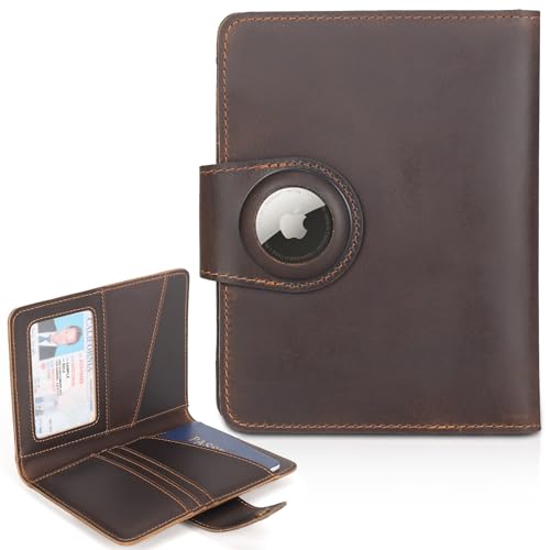 Polare Full Grain Leather Slim and Soft RFID Blocking wallet For Men Snap Bifold Travel Wallet Passport Holders 2 Passports (Dark Brown with AirTag Slot) - color: Dark Brown with AirTag Slot