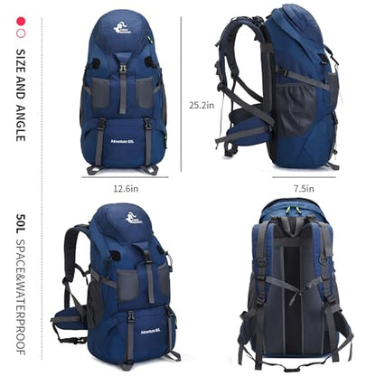 Bseash 50L Hiking Backpack, Water Resistant Lightweight Outdoor Sport Daypack Travel Bag for Camping Climbing Skiing Cycling (Navy Blue - With Shoe Compartment) - color: Navy Blue - With Shoe Compartment