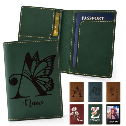 Personalized Passport Holder Custom PU Leather Passport Covers for Travel Customized Passport Wallet Engraved Name Travel Wallet Essentials Vacation for Women Men Family, Initial - style: Style4 - Carved Initial