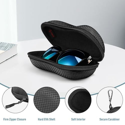 FINTIE Sunglasses Case, Hard EVA Shell Shockproof Sport Glasses Case with Metal Carabiner Travel Zipper Eyeglasses Holder - color: Black