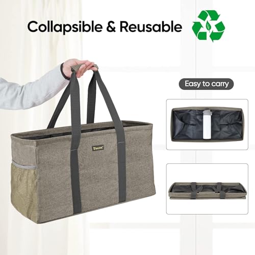 BALEINE Extra Large Utility Tote Bag with Reinforced Wire Frame, Reusable Grocery Bag for Shopping, Picnic (Beige, 22''x12''x10'') - color: Beige, size: 22''x12''x10''