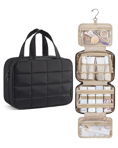BAGSMART Travel Toiletry Bag for Womne, Hanging Travel Bag for Toiletries, Puffy Makeup Cosmetic Bag Organizer, Carry-on Travel Accessories Essentials, Black - color: Black-3, style: Style1-medium Size Only