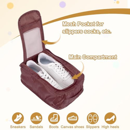 Foldable Travel Shoe Bag, Waterproof Shoe Pouches Organizer with Handle Travel Packing Cubes -Fitting for Storing (Sneakers/Sandals/Fitness Shoes) 2 Pcs & Dark Red - color: Dark Red