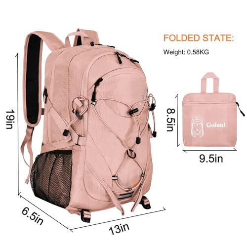 Goloni 45L Hiking Backpack Lightweight Foldable, Waterproof Camping Backpack with Rain Cover & Hiking Pole Mat Carrying System, Ergonomic Water Resistant Daypack for Trekking Travel Men Women Pink - color: Pink