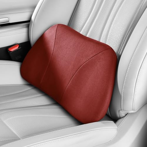 Lumbar Support Pillow,Back Pain Relief Cushion,fits tightly around the waist,Memory Foam,Skin-friendly Suede Fabric,fit Car Drive,Office chair,Rest seat,Improve Posture,Portable,15.5''Lx 8.7''H - color: Wine