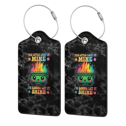 This Little Light of Mine Dumpster Fire Set of 2 Durable Leather Luggage Tags Stylish Travel Gear Men Women