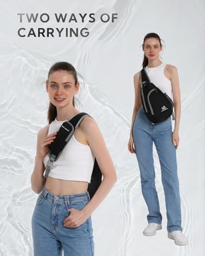 WATERFLY Crossbody Sling Bag Small Water Resistant Backpack Lightweight Shoulder Chest Daypack for Men Women Hiking Travel - color: Black