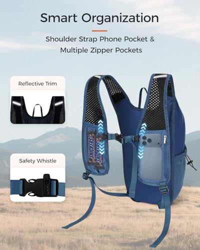 ECOHUB 15L Lightweight Packable Hiking Backpack for Travel, Small Daypack with Chest Strap & Phone Pocket, Water Resistant Foldable Backpack for Men Women - color: Blue