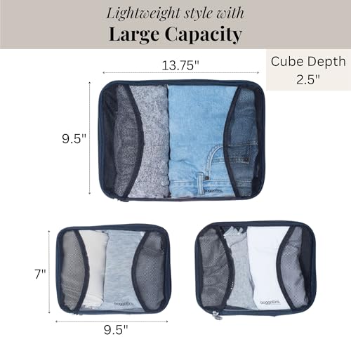 Baggallini Compression Cube 3-piece set - Lightweight Compression Packing Cubes for Travel - color: French Navy
