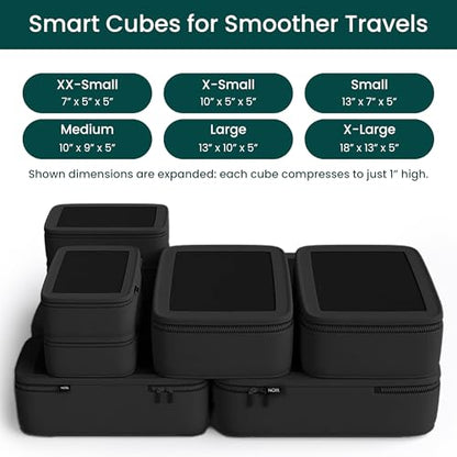 NOBL Travel Compressible Packing Cubes Set, 6 Pieces Travel Packing Organizers, Compression Luggage Cubes for Suitcases & Carry On, Space Saving (XXS, XS, S, M, L, XL) - Jet Black - color: Jet Black