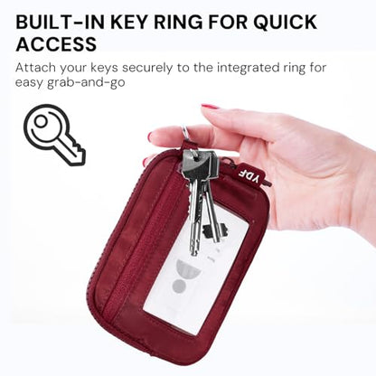 Keychain Wallet for Women Mini Zip Card Holder with ID Window Coin Purse Detachable Wristlet Small Wallets Burgundy - color: Burgundy