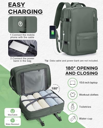 coofay Vacuum Backpack Travel with Pump Travel Backpack with Vacuum System Compression Backpacks for Traveling Easyvacpack Vacpack Backpacks Carry on Luggage - color: Olive Green, size: Extended-with Pump